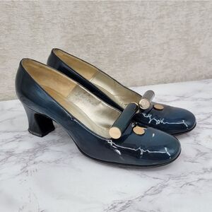 Julianelli Vintage Dark Teal Pumps Capital Avant Garde Style Glam Kitten Heels